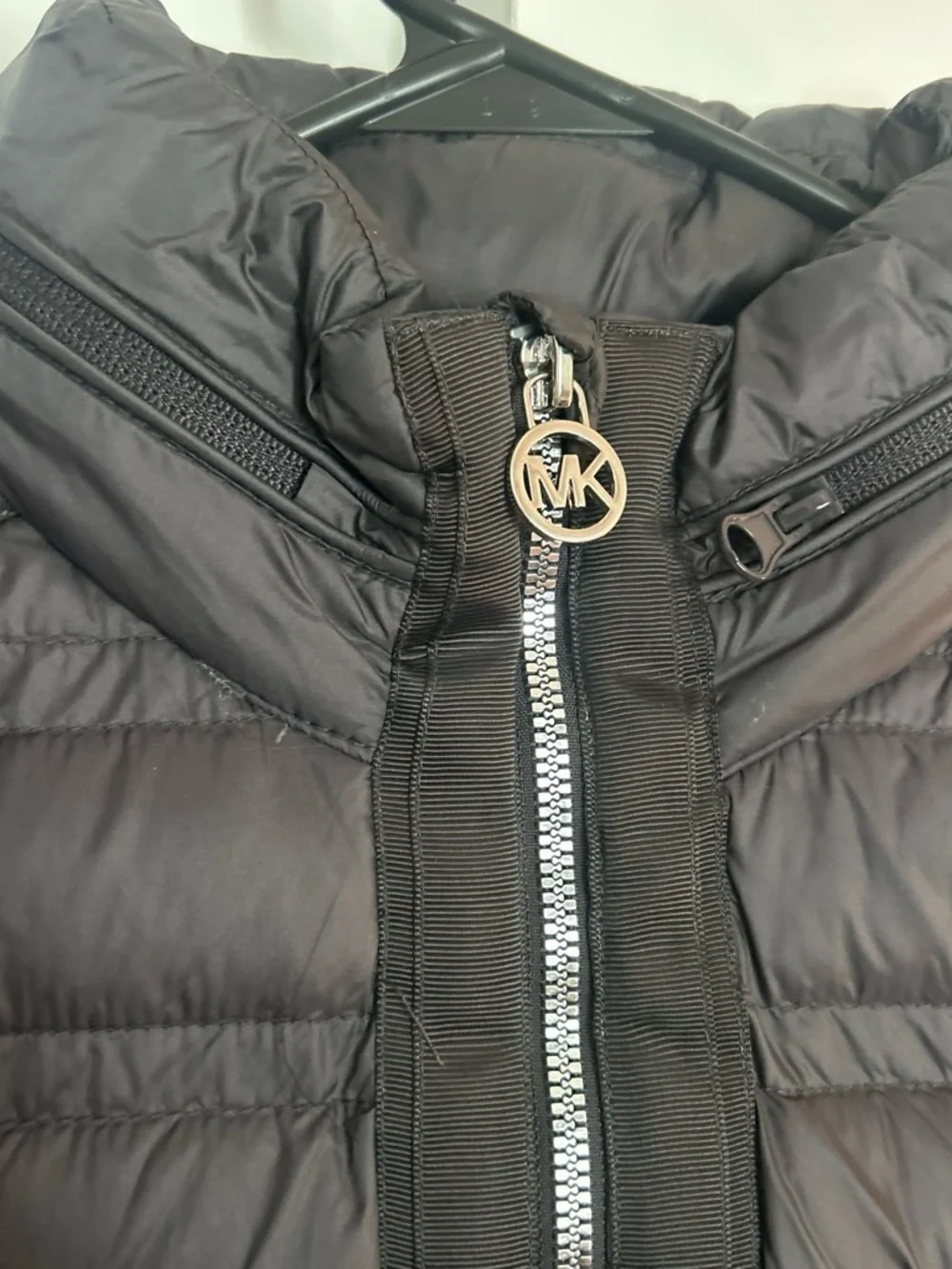 Michael Kors Kids Black Quilted Puffer Jacket with MK Zip Charm
